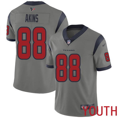 Houston Texans Limited Gray Youth Jordan Akins Jersey NFL Football #88 Inverted Legend